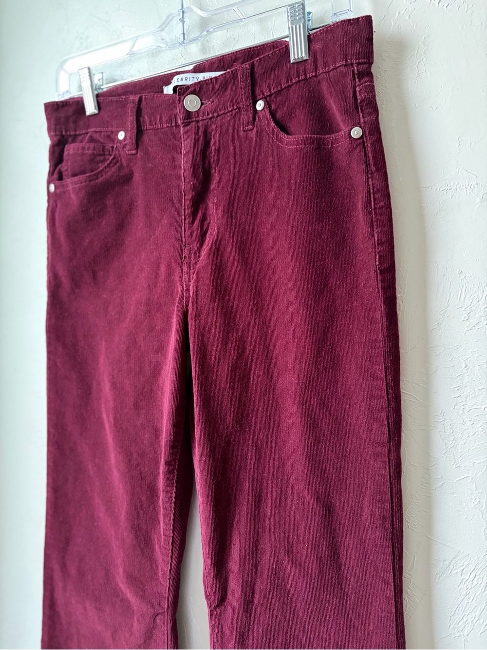 Celebrity Pink Burgundy Corduroy Flare Jeans Raw Hem Stretch Size 9/29 - Picture 4 of 10